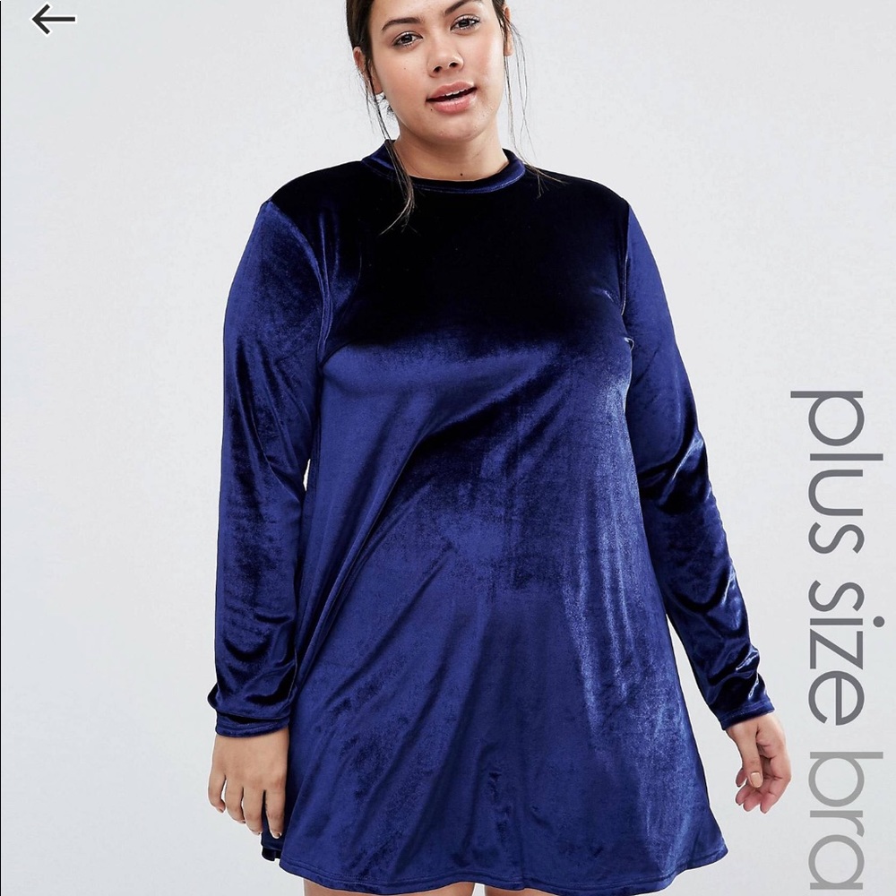 ASOS Curve Velvet Long-Sleeve Navy Blue Swing Dress